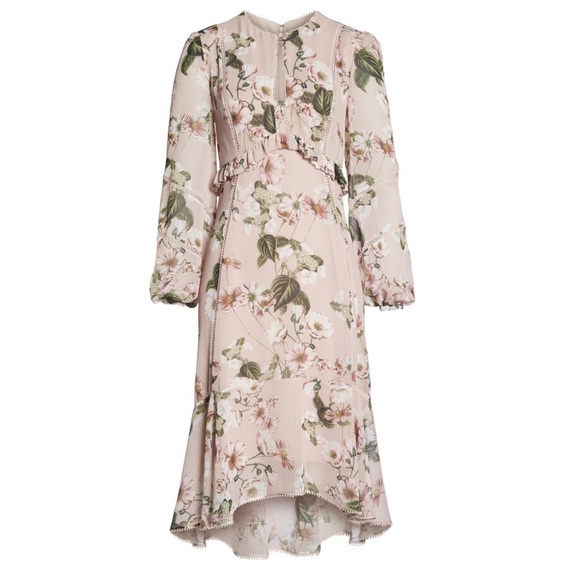 Ever New May Trim Insert Floral Print High Low Midi Dress Pink Wildflower NWT 4 - Picture 5 of 10